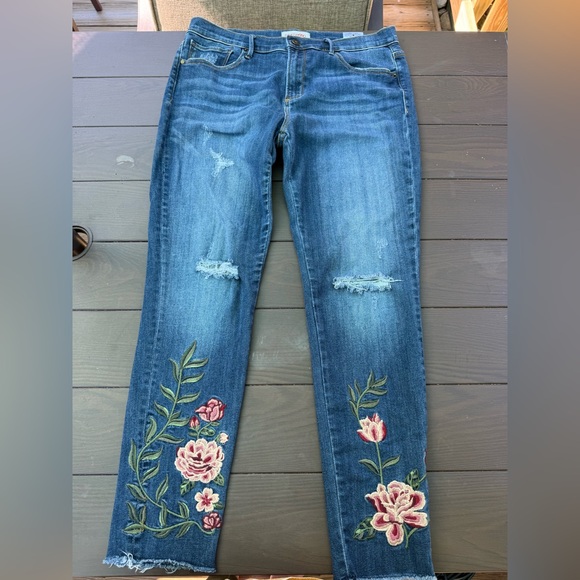 DRIFTWOOD Blue Jeans with Pink Floral Embroidery - Picture 1 of 7
